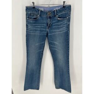 GAP 1969 Perfect Boot Jeans Womens 30/10r Blue Medium Wash Whiskered Stretch Y2K